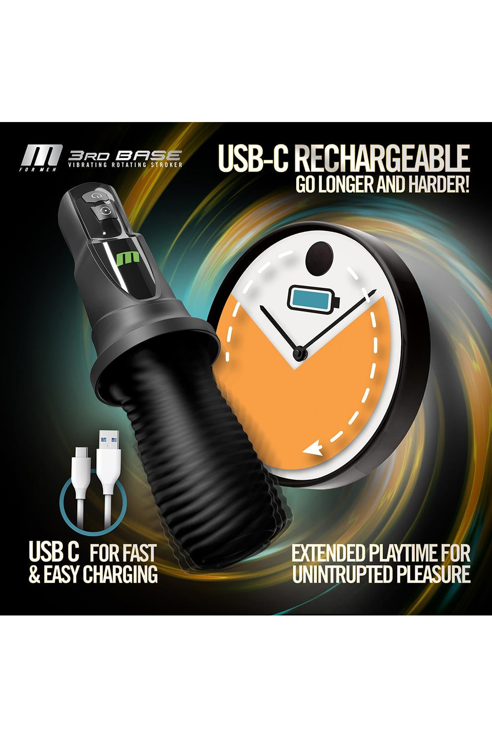 Masturbateur oral vibrant avec rotation (3 Rd Base Black )