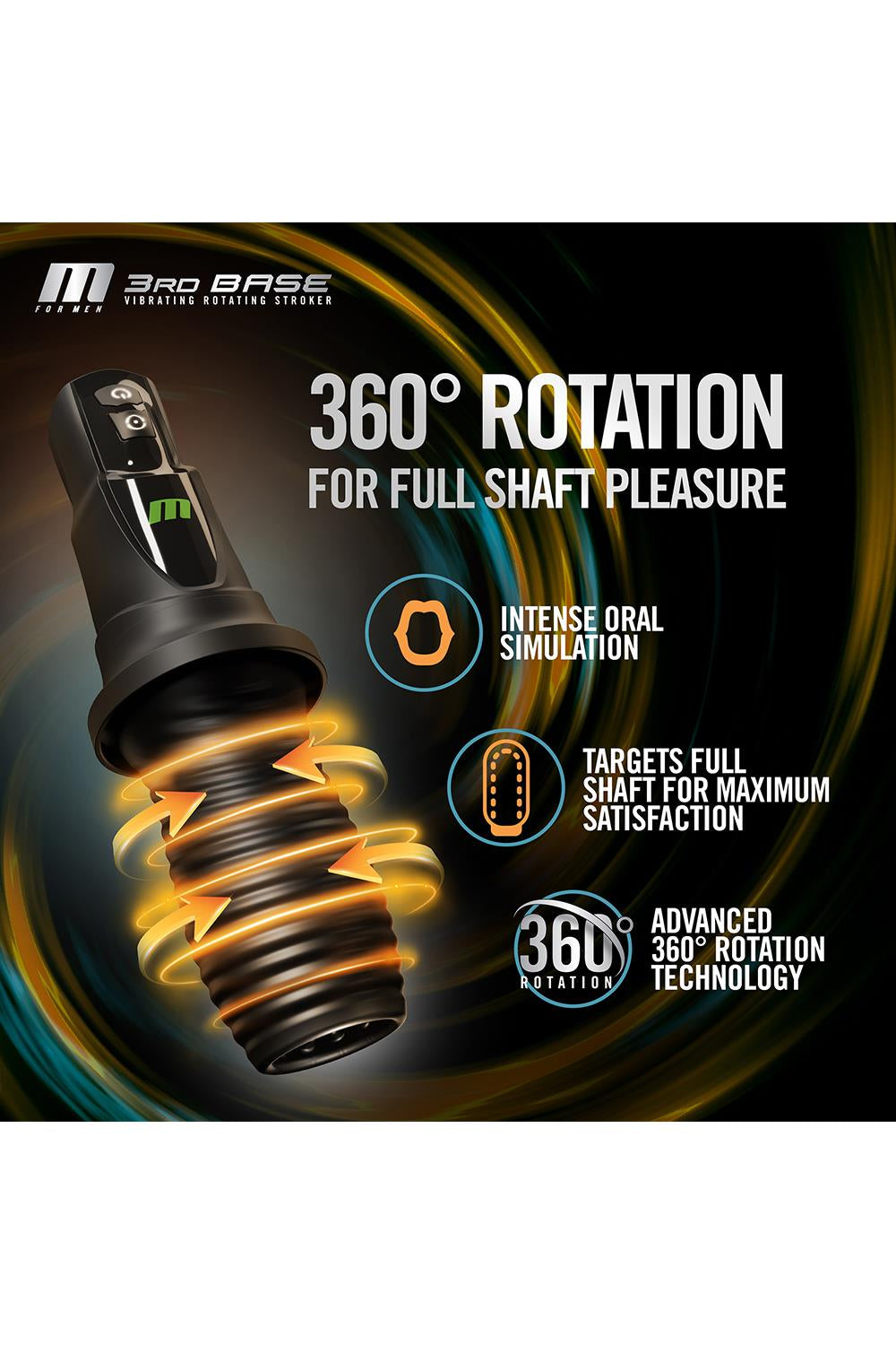 Masturbateur oral vibrant avec rotation (3 Rd Base Black )