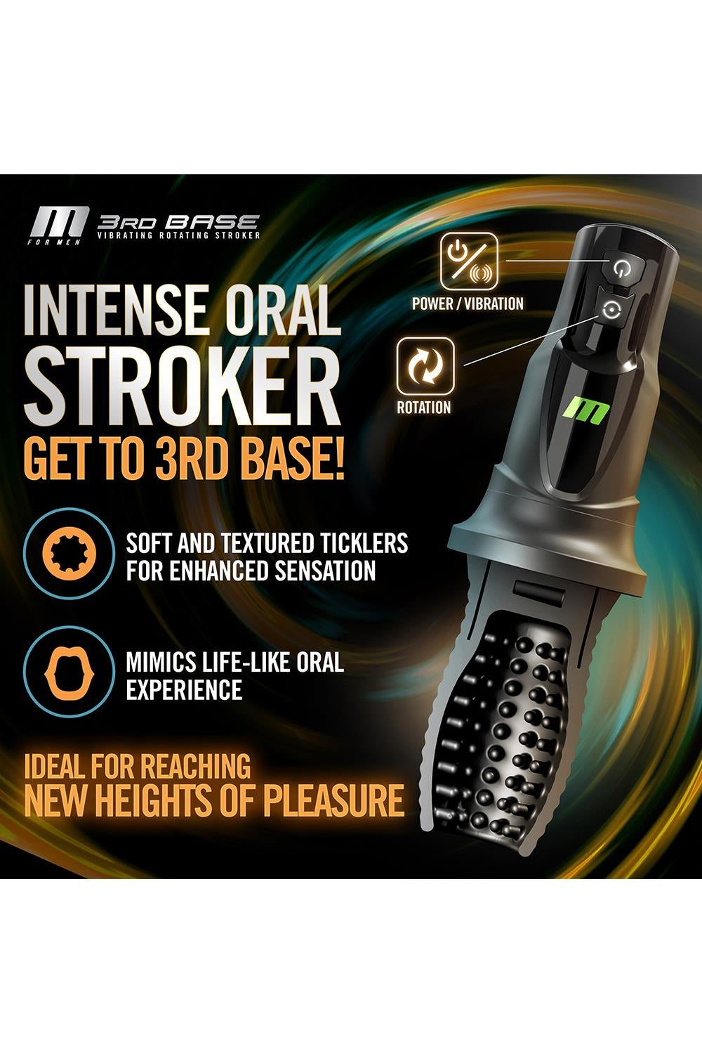 Masturbateur oral vibrant avec rotation (3 Rd Base Black )