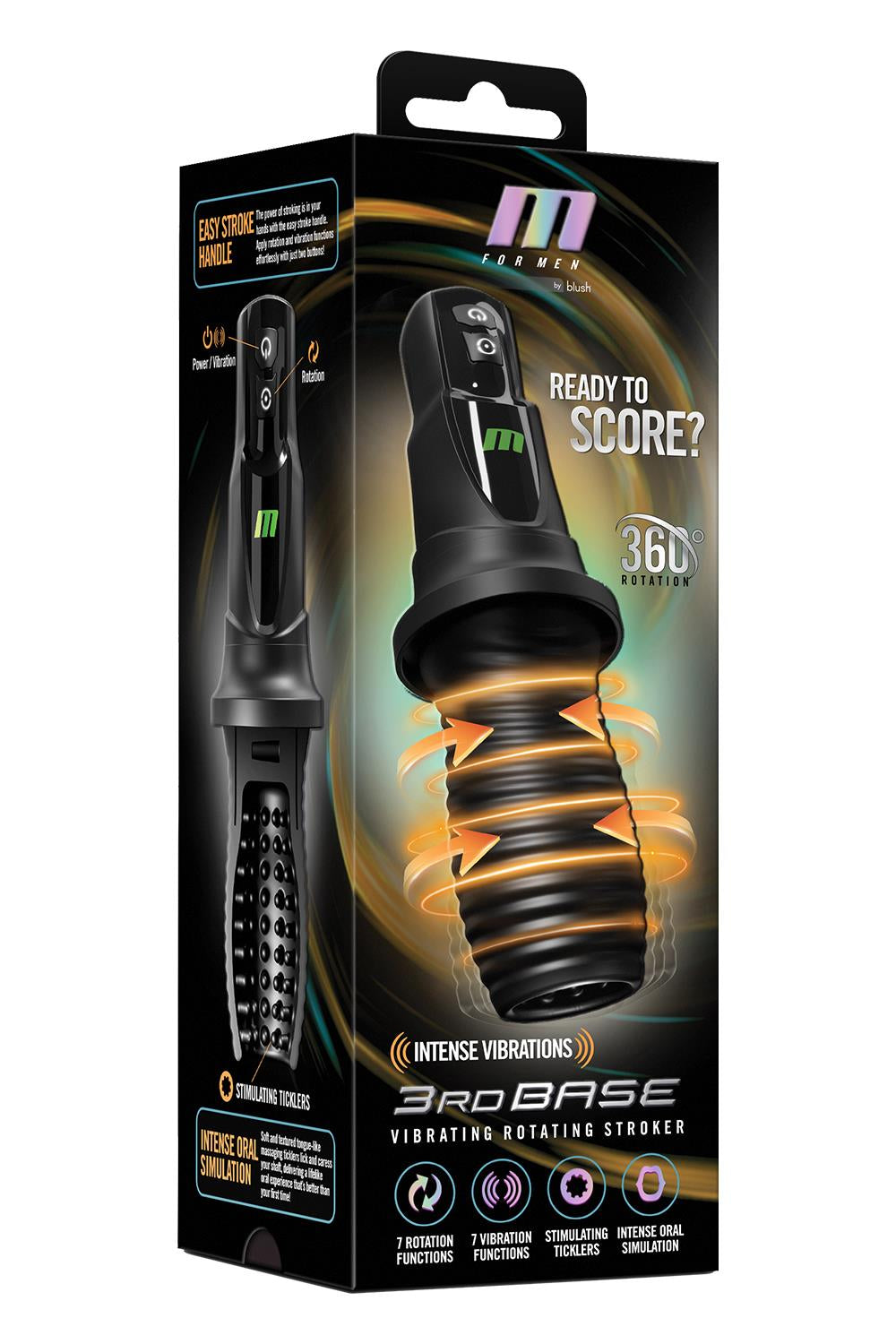 Masturbateur oral vibrant avec rotation (3 Rd Base Black )