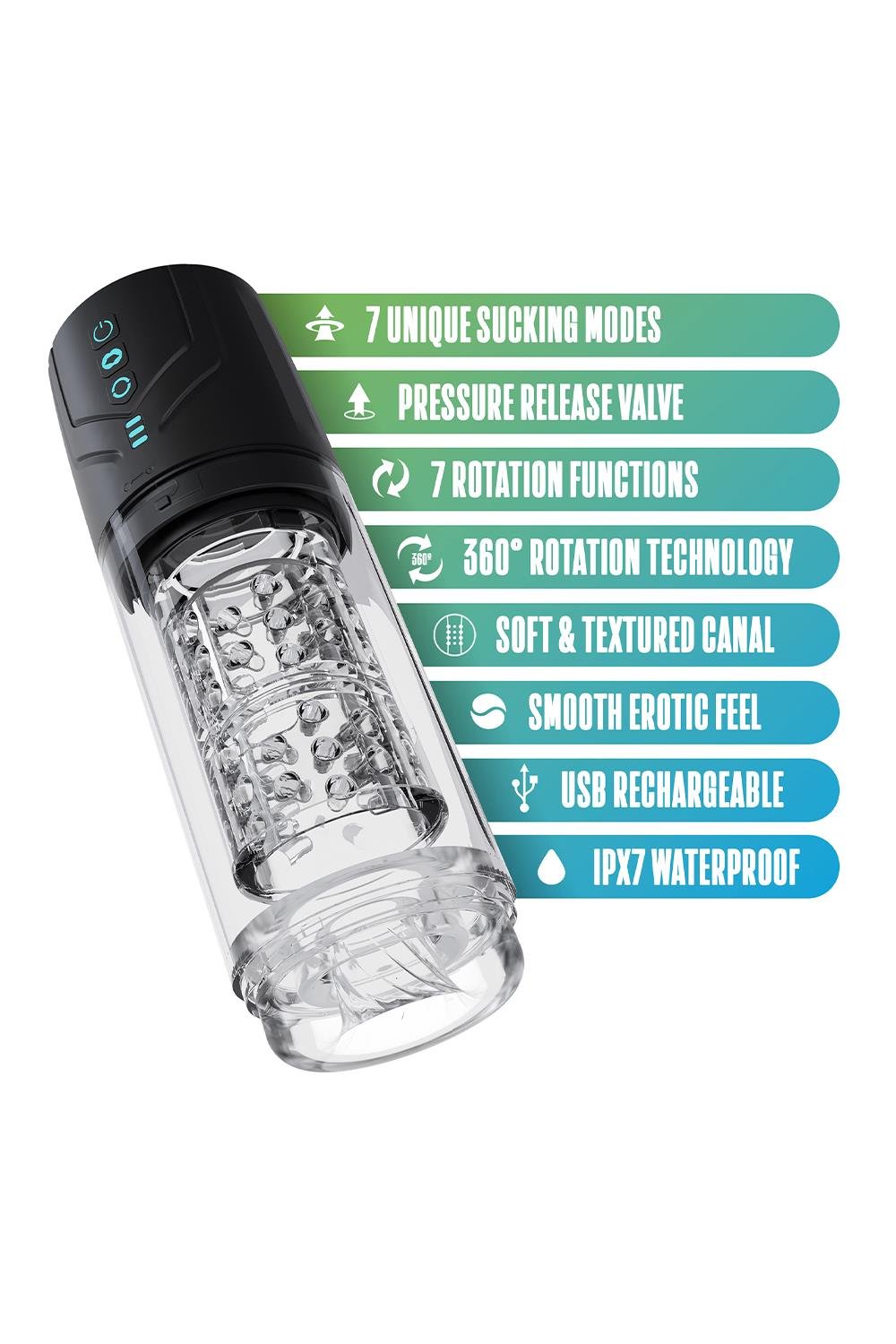 Masturbateur automatique avec rotation et succion (Whirlwind Pro)