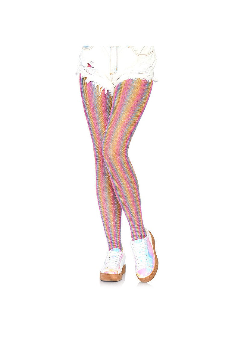 Collant résille rayures lurex coloré luisant arc-en-ciel