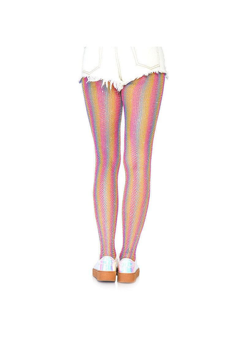 Collant résille rayures lurex coloré luisant arc-en-ciel