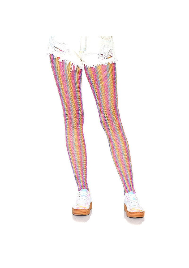 Collant résille rayures lurex coloré luisant arc-en-ciel