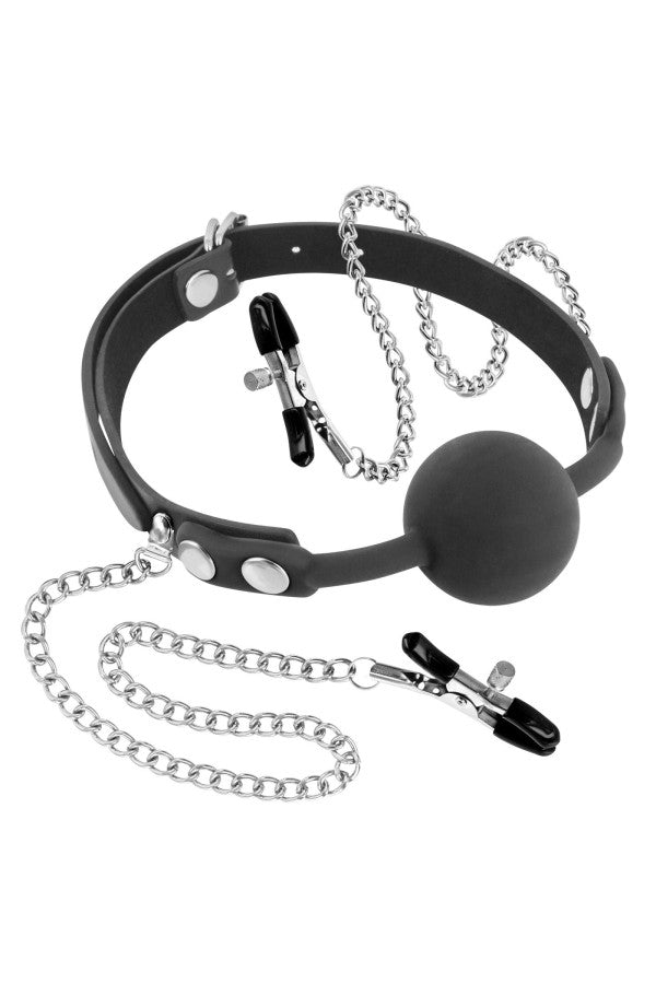Bâillon boule silicone avec pinces à seins