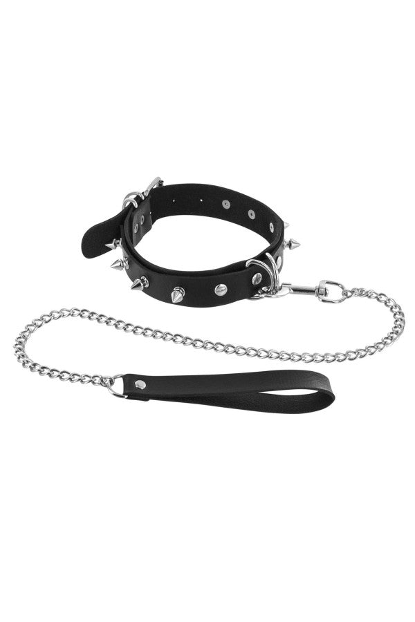 Collier BDSM clouté avec laisse