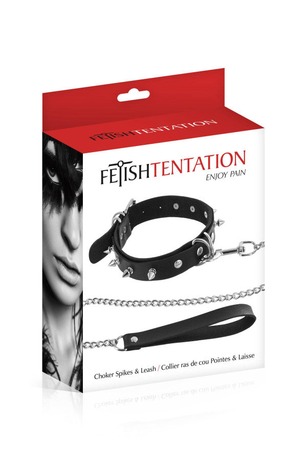 Collier BDSM clouté avec laisse