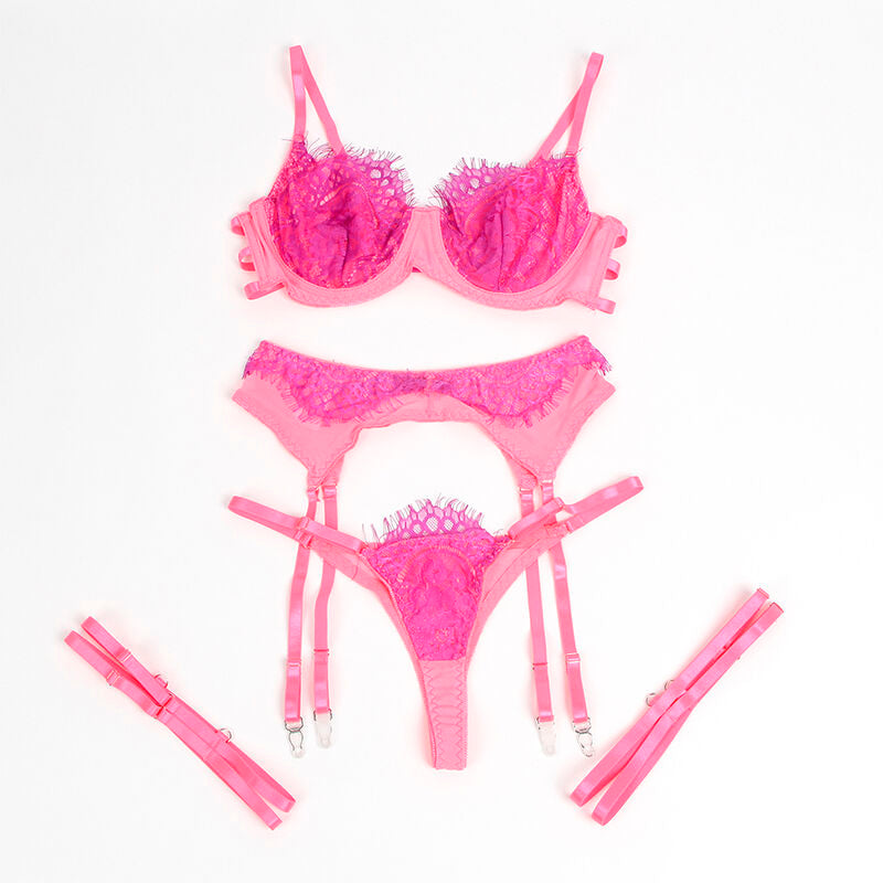 Ensemble soutien-gorge avec lignes dentelle et jarretelle