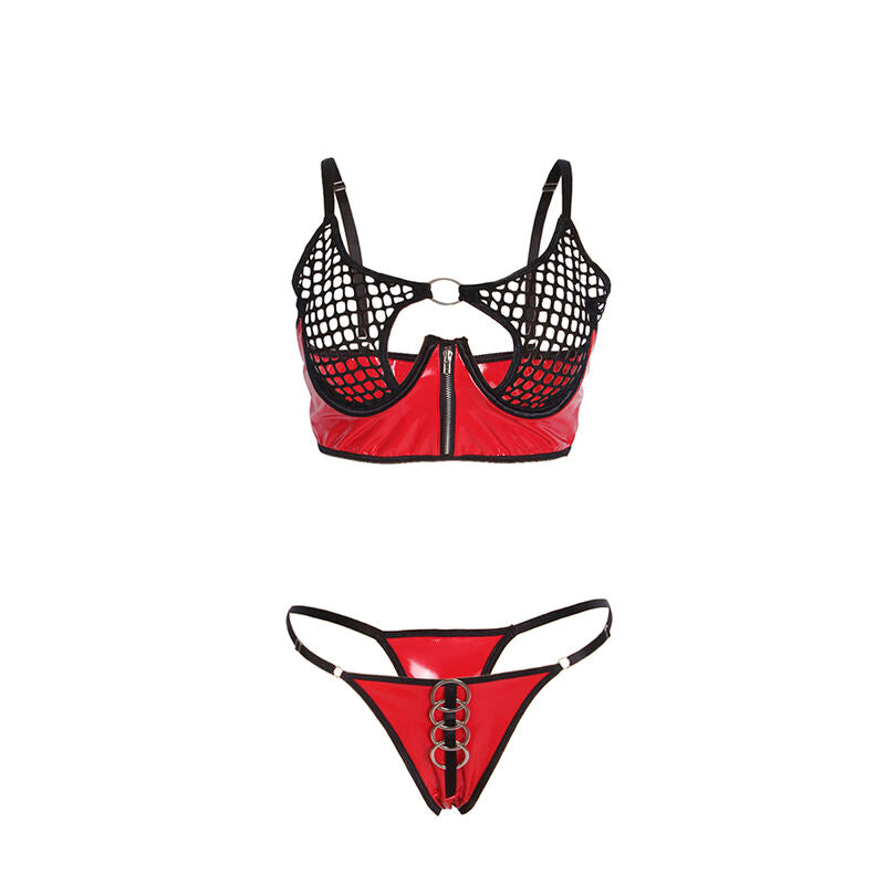 Ensemble soutien-gorge à fermeture éclair en cuir verni rouge