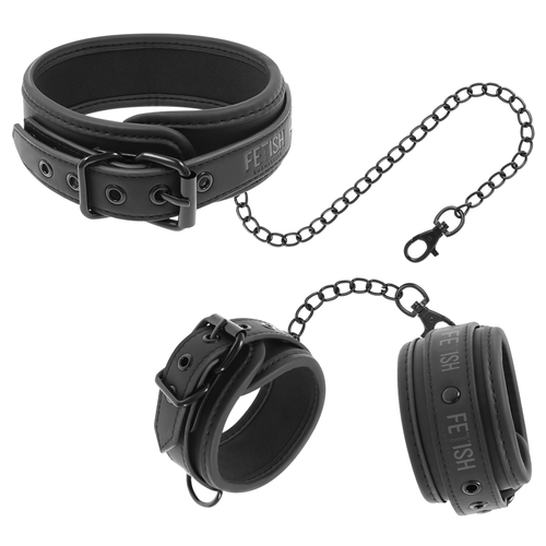 Collier et menottes en cuir végétal avec doublure en néoprène