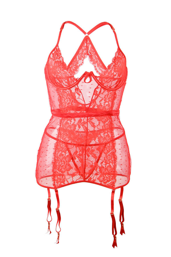 Nuisette avec porte-jarretelle et string