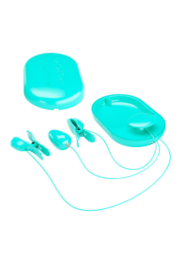Pinces à tétons électrostimulantes et oeuf vibrant (Surprise box bleu)