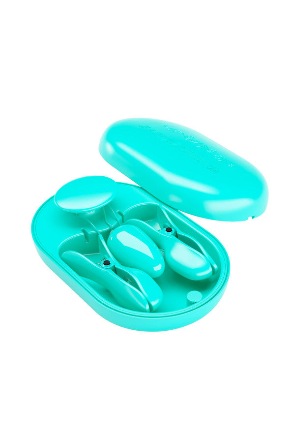 Pinces à tétons électrostimulantes et oeuf vibrant (Surprise box bleu)