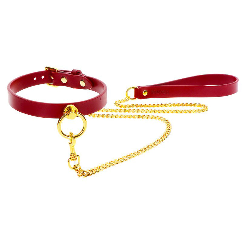 COLLIER-CHAINE-LAISSE-ROUGE-ET-DORE