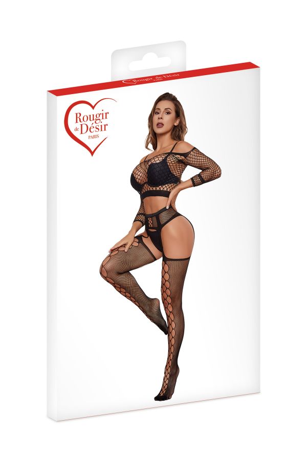 Ensemble résille top et collants porte-jarretelles