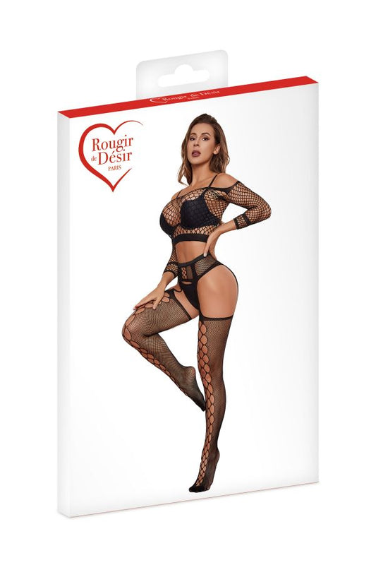 Ensemble résille top et collants porte-jarretelles