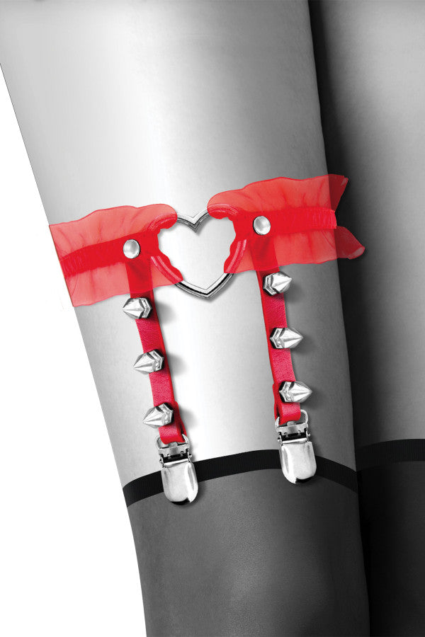 Jarretières érotique ajustable avec coeur rouge